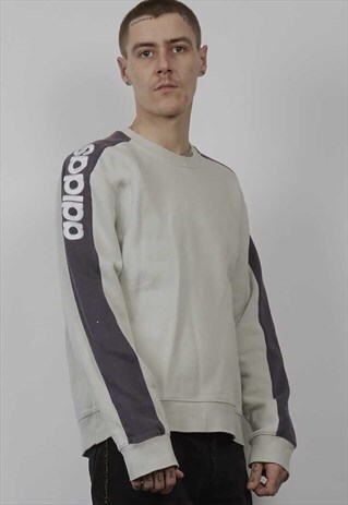 VINTAGE 90'S ADIDAS LOGO SLEEVE BEIGE SWEATER