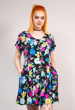 VINTAGE 90'S FLORAL PATTERN SUMMER MINI DRESS