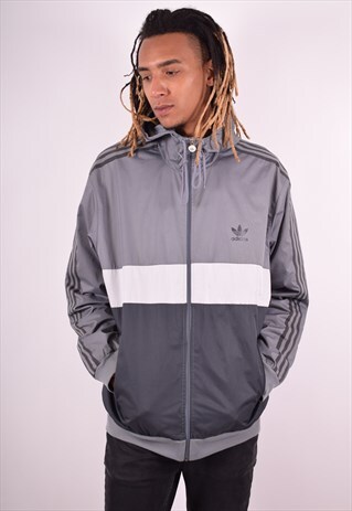 ADIDAS MENS VINTAGE HOODIE JACKET XL GREY 90S