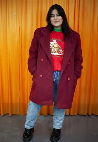 VINTAGE 90S COAT BURGUNDY RED BLAZER PEA COAT WINTER