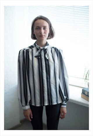 VINTAGE 70'S STRIPED BOW BLOUSE