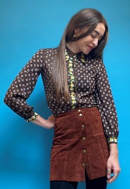 Vintage Brown 70s Floral Print Shirt 