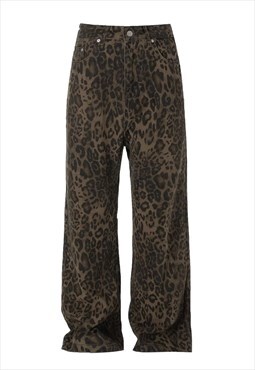 Leopard jeans animal print denim trousers cheetah pants
