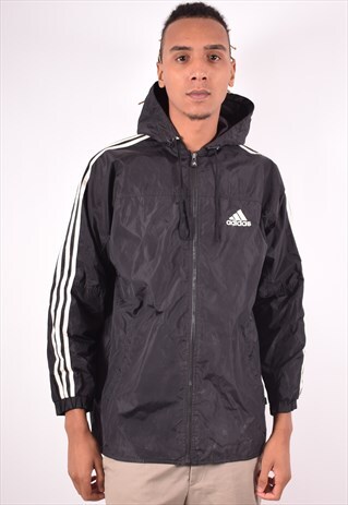 ADIDAS MENS VINTAGE RAIN JACKET XL BLACK 90S