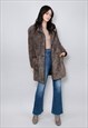 70's Vintage Ladies Coat Brown Shearling Sheepskin