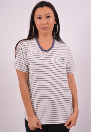 VINTAGE POLO RALPH LAUREN T-SHIRT TOP STRIPES WHITE