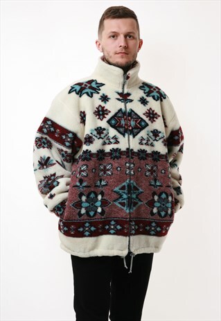 90S BLUE OCEAN VINTAGE ABSTRACT PATTERN FLEECE JACKET 17094