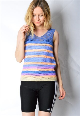 VINTAGE 80S COLOURFUL STRIPED KNIT TOP PETITE