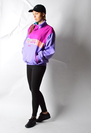 80S PINK PURPLE EMBROIDERED 1/3 ZIPPER FLEECE JUMPER/JACKET