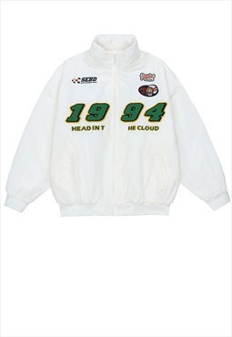 1994 bomber fleece patch 90s puffer jacket in white