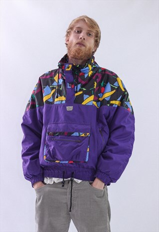 VINTAGE MENS PUMA HALF ZIP AZTEC ANORAK WINTER JACKET