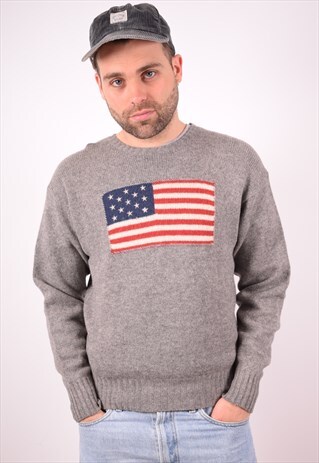 POLO RALPH LAUREN MENS VINTAGE JUMPER SWEATER XL GREY 90S