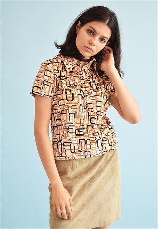 90'S GOES 70'S RETRO MOD PRINT VELVET TOP