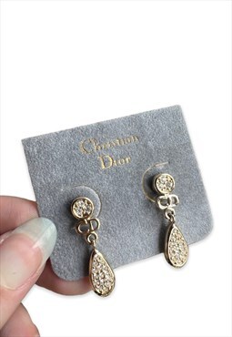 Vintage Dior earrings gold tone dangly drop CD monogram
