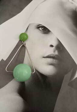 Green geometric/abacus dangle earrings