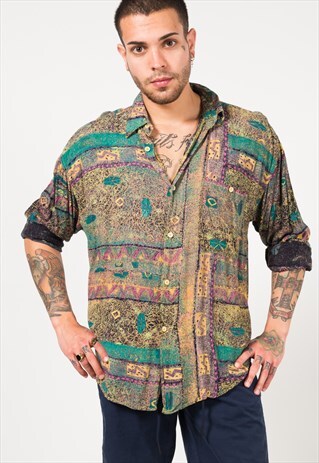 VINTAGE 80S CRAZY PRINT SHIRT/ S1757