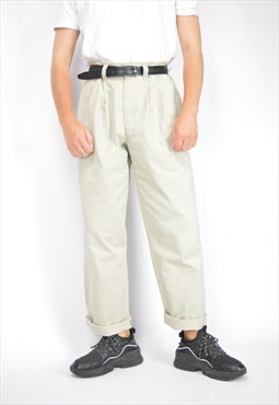 Vintage beige classic 80's straight cotton trousers 