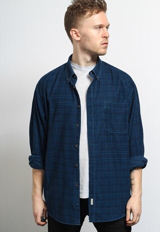 VINTAGE CORDUROY CORD SHIRT BLUE