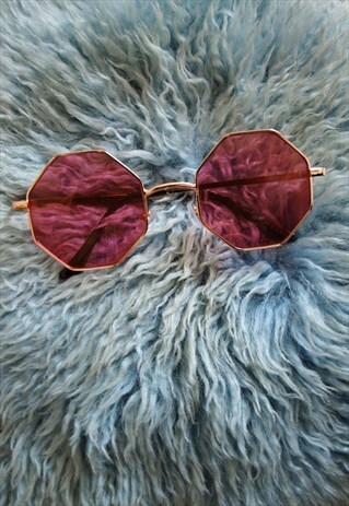 70'S HOT PINK LENSE HIPPIE STYLE SUNGLASSES