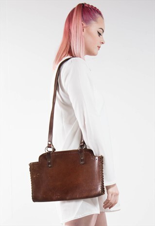 VINTAGE 70'S BROWN LEATHER SHOULDER BAG