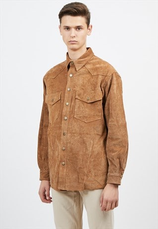 VINTAGE BROWN JOHNF. GEE LONG SLEEVE LEATHER SHIRT