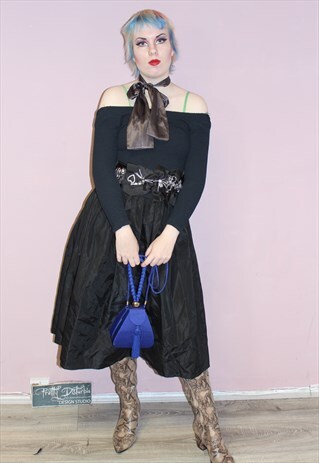80'S VINTAGE BLACK CHRISTMAS PARTY EVENING SEXY DRESS MIDI