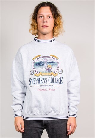 90'S VINTAGE GREY COLLEGE STYLE SWEATSHIRT JUMPER