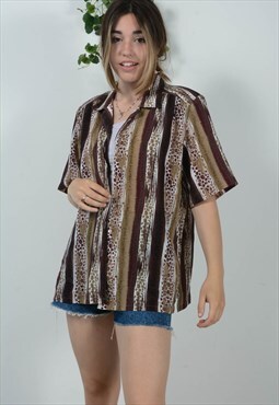 Vintage 80s Festival Blouse with Abstract Print