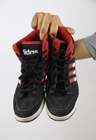 VINTAGE ADIDAS RED & BLACK PATTERNED TRAINERS