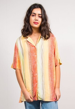 VINTAGE 90'S MULTICOLOUR PATTERN OPEN COLLAR SHIRT BLOUSE