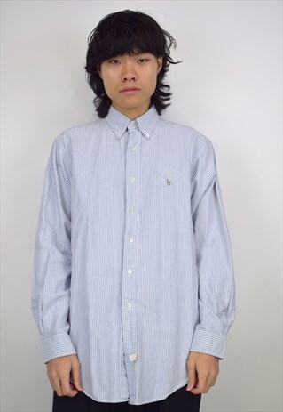 VINTAGE 90S POLO RALPH LAUREN BLUE SRIPE L/S SHIRT