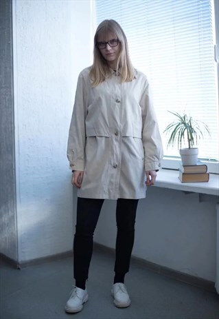 VINTAGE 90'S BEIGE BUTTON UP TRENCH COAT
