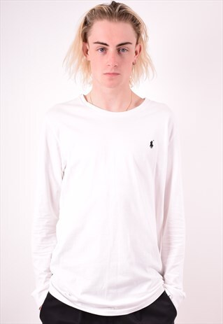 POLO RALPH LAUREN MENS VINTAGE TOP LONG SLEEVE XL WHITE 90S