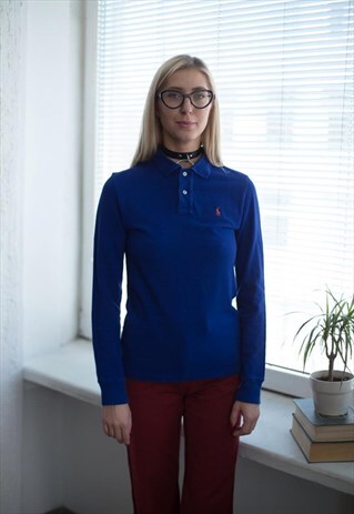 VINTAGE 90'S NAVY COTTON LONG SLEEVED POLO SHIRT