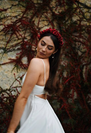 RED, SATIN, SCRUNCHIE HAIRBAND