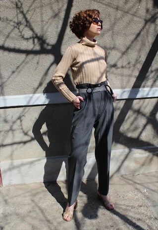 HIGH WAISTED GREY WOOL TROUSERS