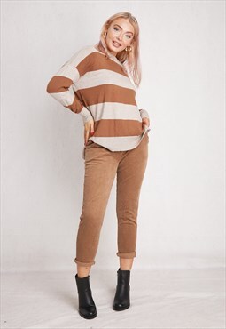 Brown Ribbed Slim Trousers ONE SIZE FIT (8 to 12)