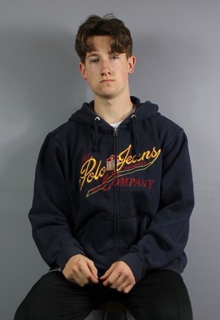 VINTAGE POLO RALPH LAUREN HOODIE IN NAVY BLUE WITH EMBROIDER