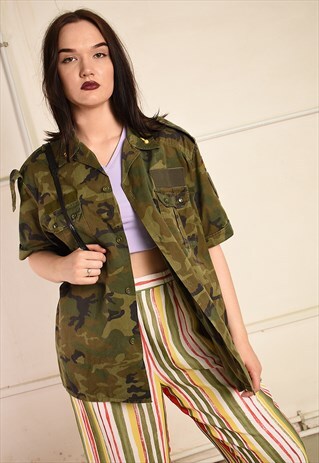 90'S RETRO CAMO MILITARY STYLE OVERSIZED SHIRT TOP