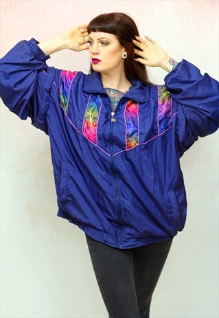 1980S VINTAGE MULTI COLOURED OVERSIZED SHELL TRACK JACKET