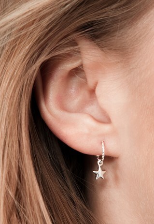 MINI STAR AND MOON HOOP EARRINGS STERLING SILVER