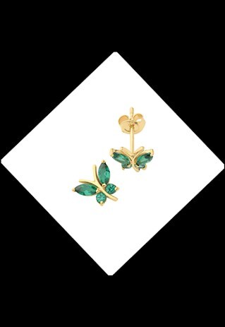 LIME GREEN GENUINE EMERALD 9CT YELLOW GOLD BUTTERFLY STUDS