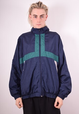 MENS VINTAGE TRACKSUIT TOP JACKET LARGE NAVY BLUE 90S