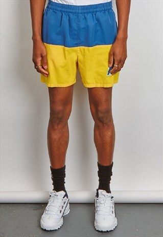 VINTAGE 90'S NIKE LOGO BLUE AND YELLOW SWIMMING SHORTS