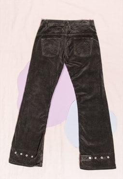 Vintage Flare Trousers Y2K Velvet Pants in Khaki