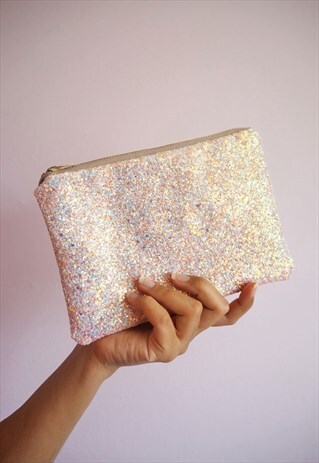 GLITTER MAKEUP BAG IN PINK IRIDESCENT