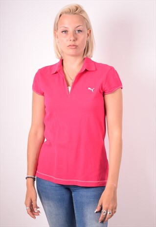 PUMA WOMENS VINTAGE POLO SHIRT LARGE PINK 90S