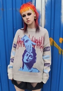 Illuminati sweater devil eye knit cartoon oversize wool top