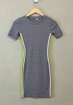 Vintage Y2K Midi Dress Grey With Stripes On The Side 