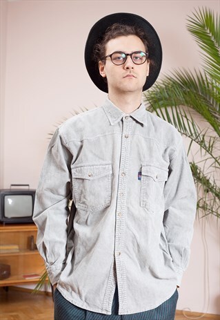 CORDUROY, VINTAGE 90S MEN'S COLLAR, LONG SLEEVE SHIRT